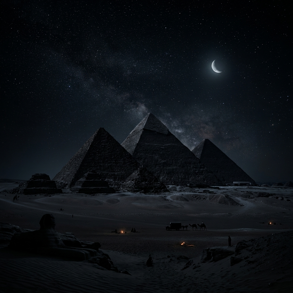 Cinematic view of the Pyramids of Giza at sunset — Egypt tours and vacation packages